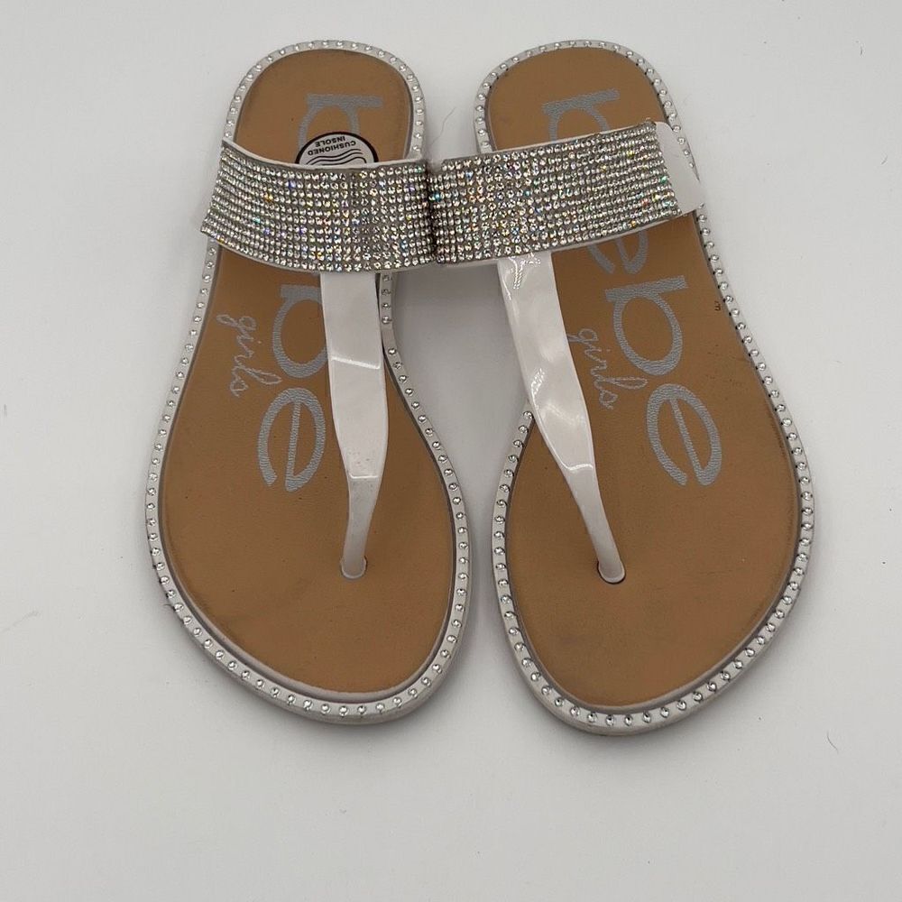 BEBE KIDS Girls slip-on Fashion PCU sandals white | Bling ICED OUT 2/3